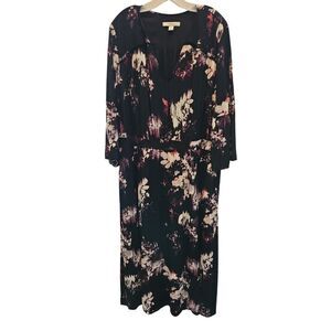 Sejure Black Purple Printed Floral Maxi Dress Boho 18W Bell Sleeves